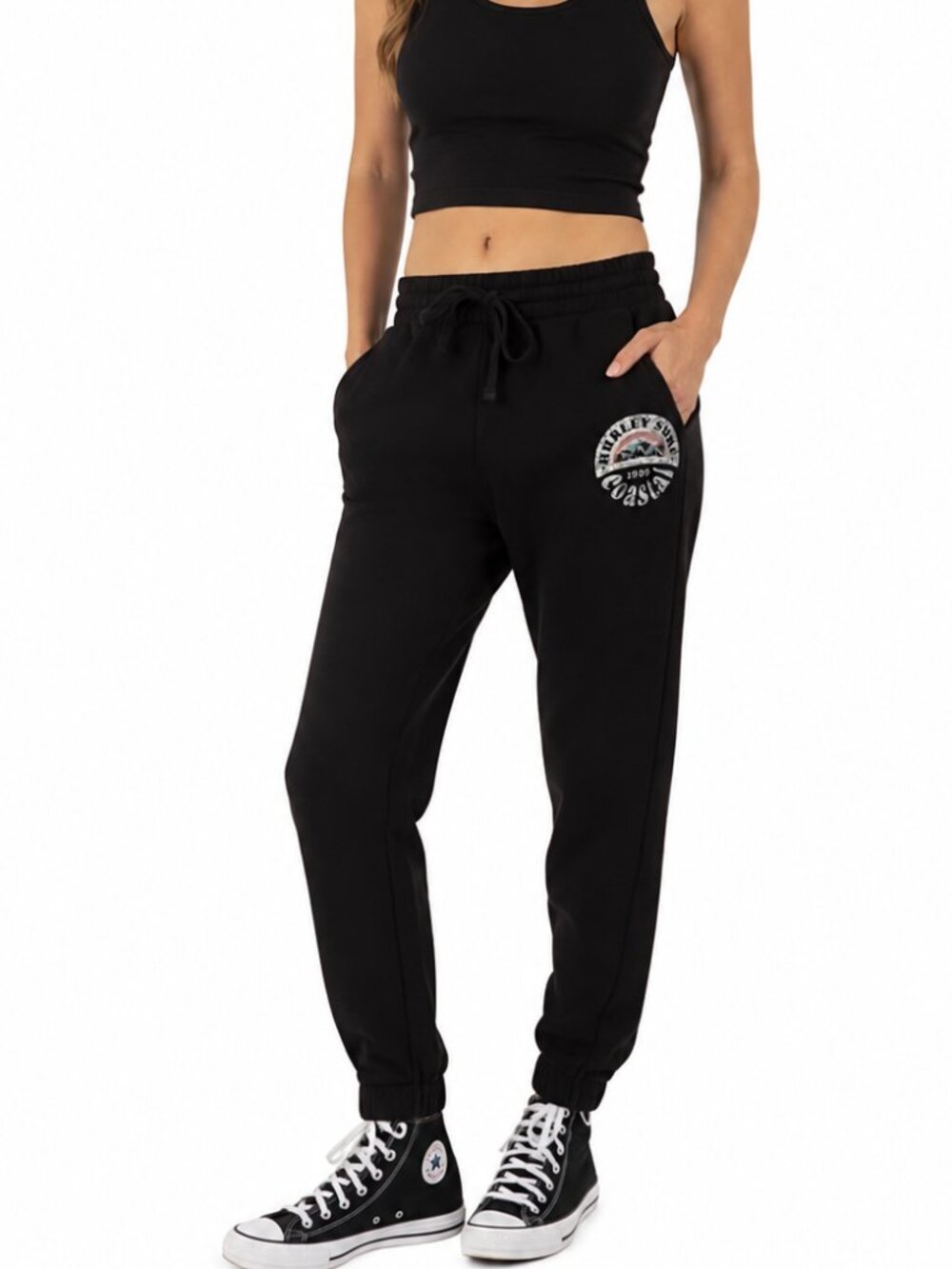 Hurley Black Surf 1999 Coast Graphic Jogger Sweatpants XS Surfer Girl Athleisure